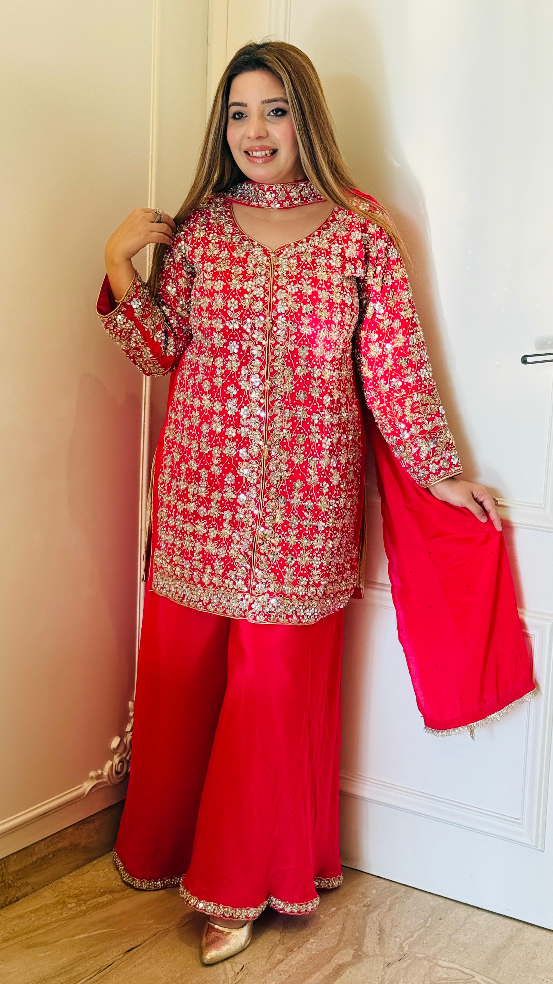 Red Viscose Georgette Suit Set
